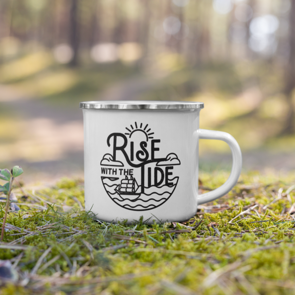 Rise with the Tide Enamel Mug Lettering Design by Susan Harkins